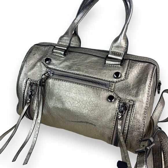 🆕 Botkier Logan Convertible Leather Boston Satchel Bag in Metallic Pewter - Picture 3 of 10